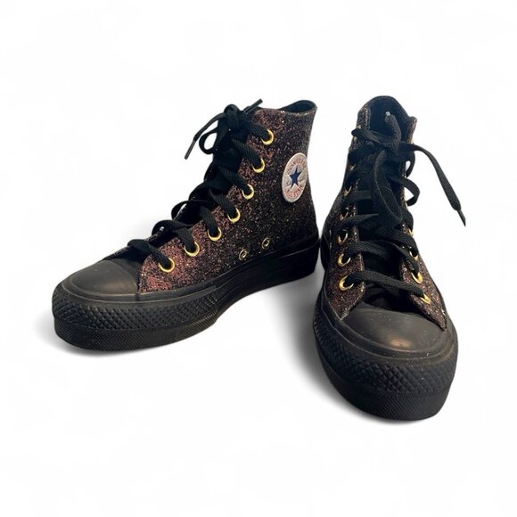 Converse You Chuck Taylor All Star High Top Bling Glitter Sparkle Black Gold 5 - Picture 1 of 9